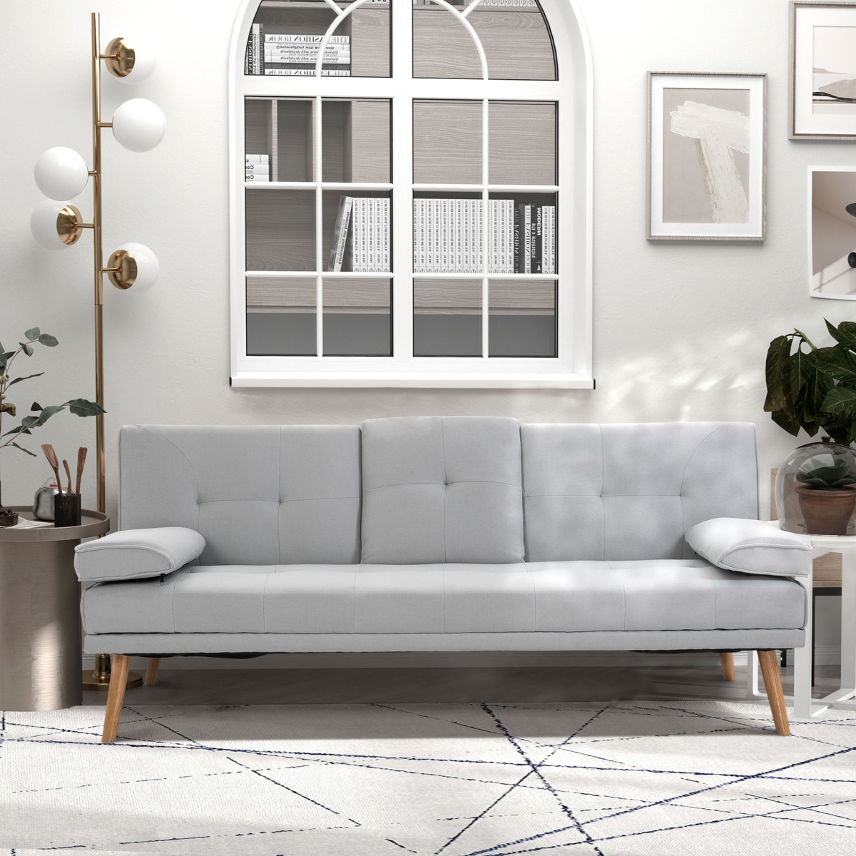 HOMCOM 3 Seater Sofa Bed Scandi Style Recliner Adjustable Back Middle Table