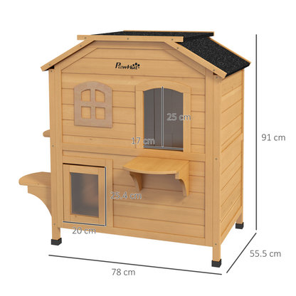 Wooden Cat House Cat Cave Pet Shelter Condos Outdoor Natural Wood Finish