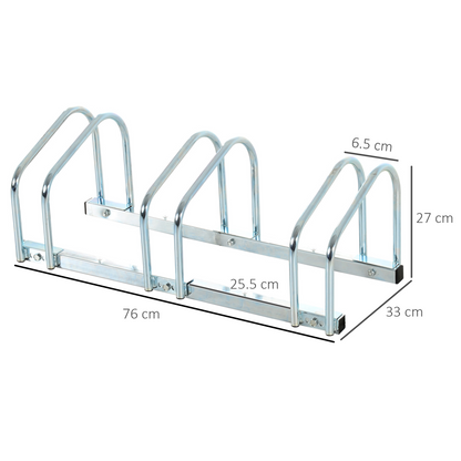 Bike Parking Rack Bicycle Locking Storage Stand for 3 Cycling Silver HOMCOM