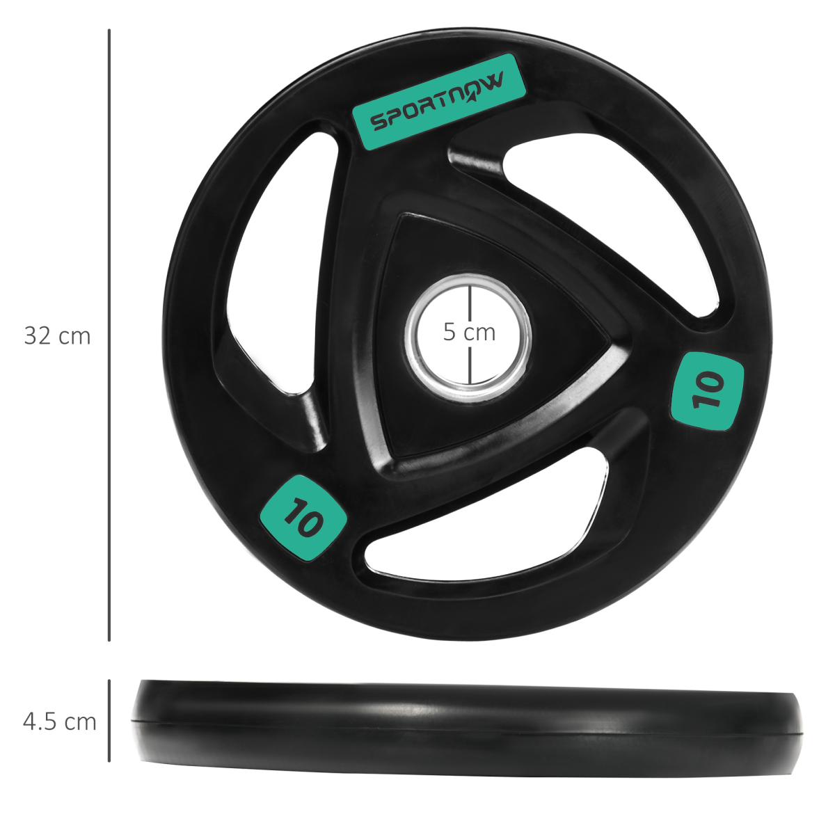 Olympic Weight Plates, Tri-Grip Barbell Weights Set with 2'' Holes, 2 x 10kg