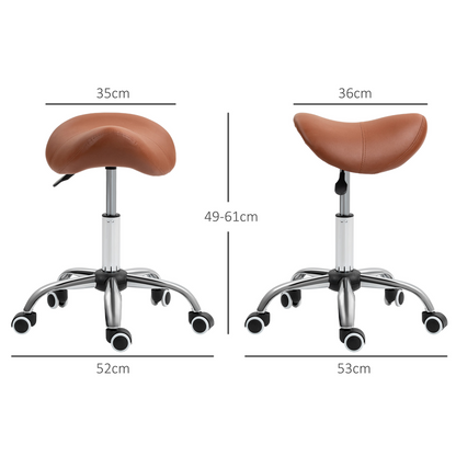 HOMCOM PU Leather Saddle Stool w/ Moulded Padded Seat Adjustable Height Brown