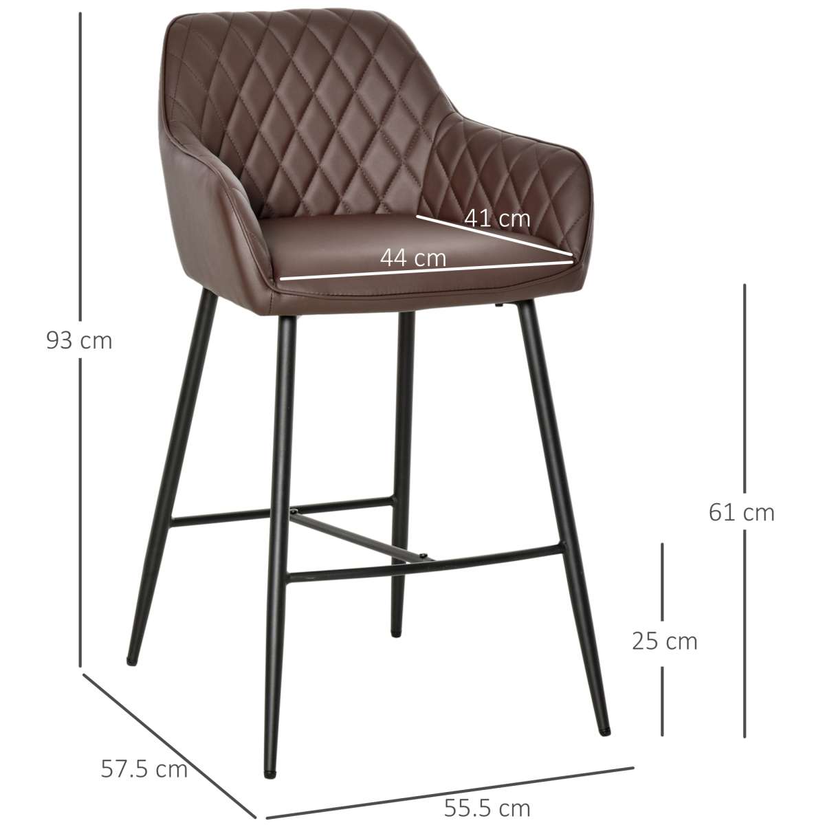 Set Of 2 Retro PU Leather Bar Chairs Set Stylish w/ Footrest Metal Frame