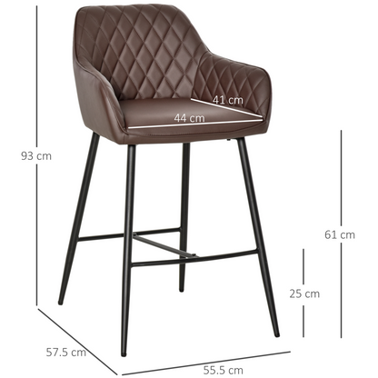 Set Of 2 Retro PU Leather Bar Chairs Set Stylish w/ Footrest Metal Frame
