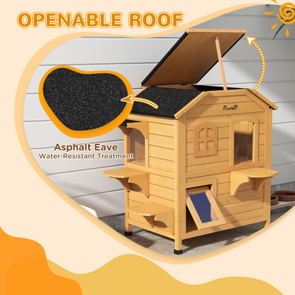 Wooden Cat House Cat Cave Pet Shelter Condos Outdoor Natural Wood Finish