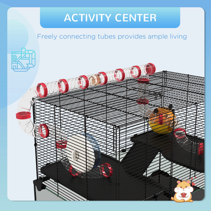 PawHut Hamster Cage w/ Tunnels, Tubes, Ramps, Platforms, Hut, 78.5 x 48.5 x 57cm