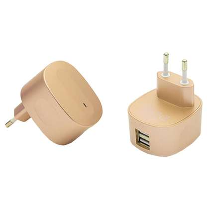 FX Multicoloured Dual USB Mains Charger 2.4 AMP Plug (EU), Gold