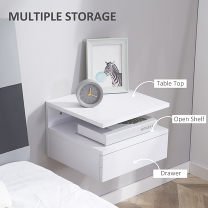 HOMCOM Floating Nightstand Set of 2, Wall Mounted Bedside Cabinet with Drawer