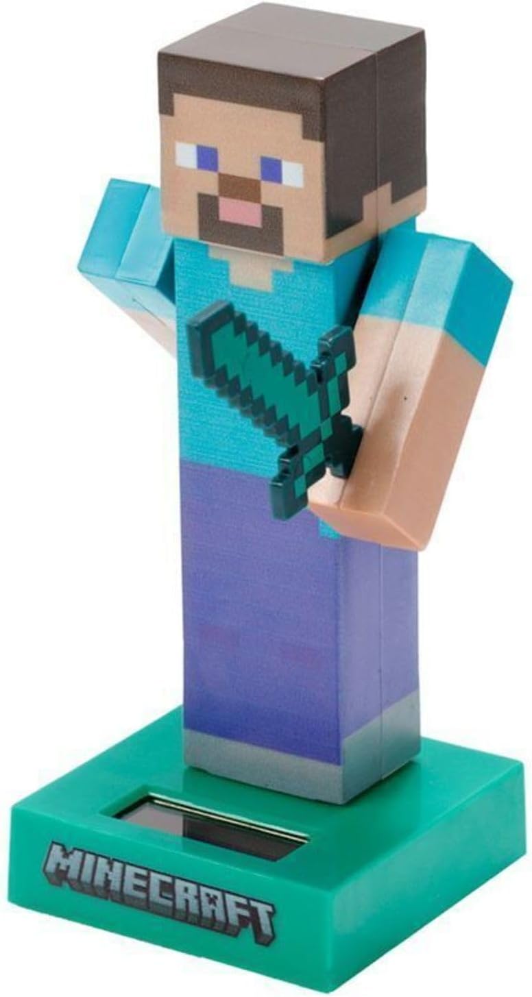 Puckator Minecraft Steve Solar Pal - Home Office Table Desk Dashboard Car Decor Decoration - Gift Ideas - Gifts For Teenage Old Boy Girl Dad Mums - Powered KIds Toys Toy Figure Figures
