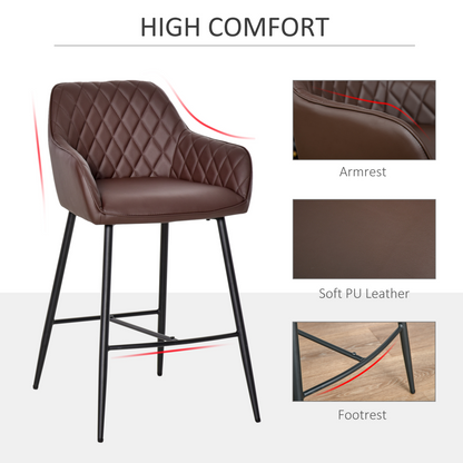 Set Of 2 Retro PU Leather Bar Chairs Set Stylish w/ Footrest Metal Frame