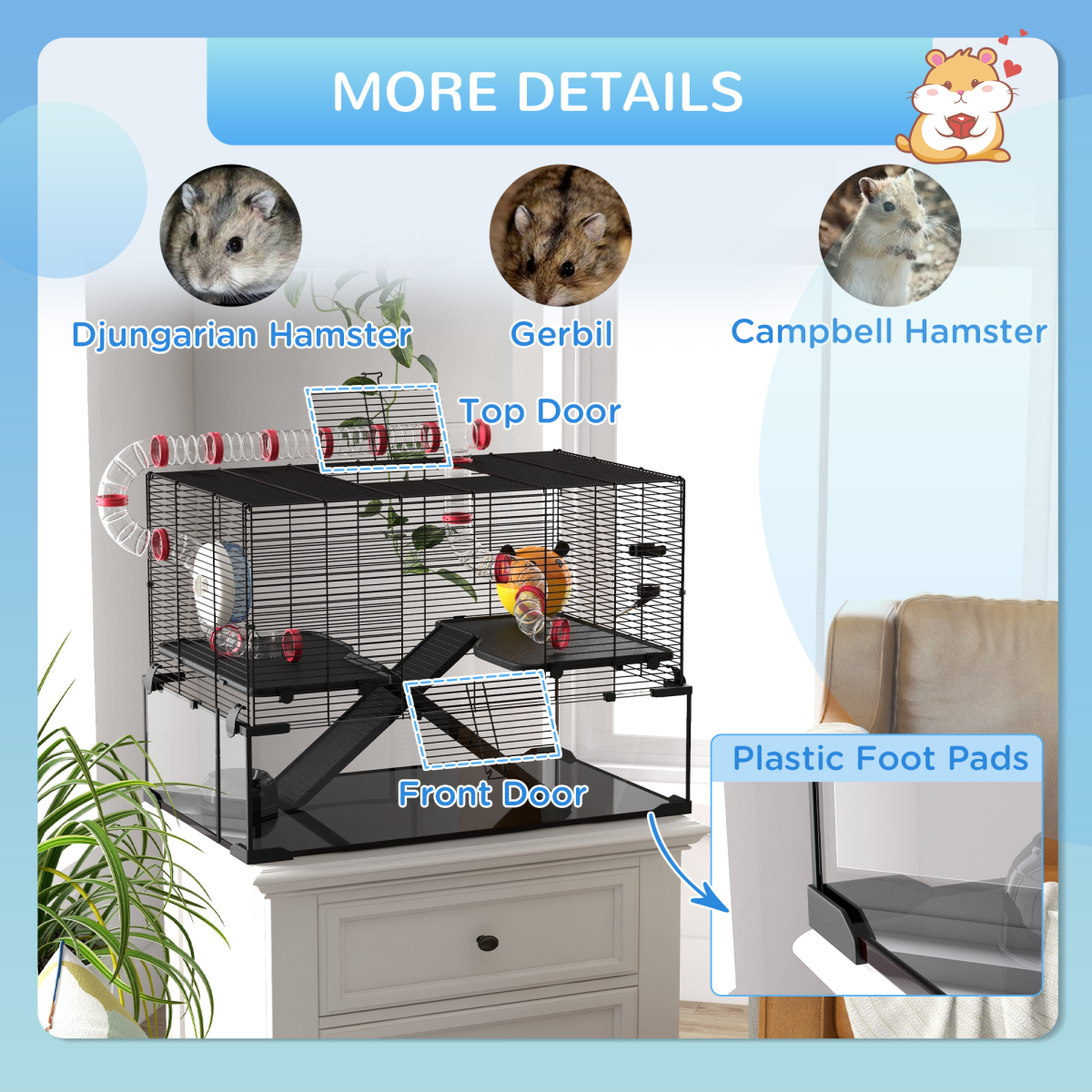 PawHut Hamster Cage w/ Tunnels, Tubes, Ramps, Platforms, Hut, 78.5 x 48.5 x 57cm