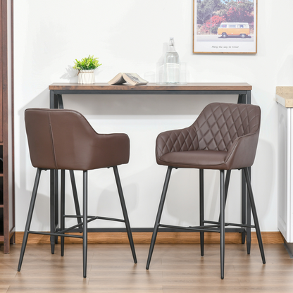 Set Of 2 Retro PU Leather Bar Chairs Set Stylish w/ Footrest Metal Frame