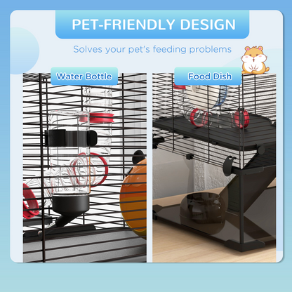 PawHut Hamster Cage w/ Tunnels, Tubes, Ramps, Platforms, Hut, 78.5 x 48.5 x 57cm