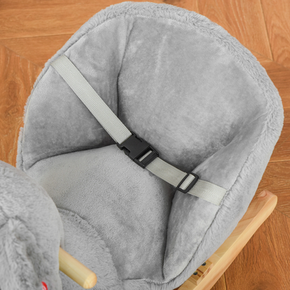 Kids Plush Ride-On Rocking Horse Koala-shaped Toy w/ Gloved Doll Grey