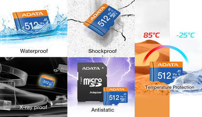 ADATA Premier Class 10 UHS-I MicroSD Card with Adapter - 32GB to 512GB
