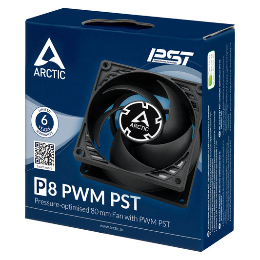 Arctic P8 8cm Pressure Optimised PWM PST Case Fan Cable Splitter & Fluid Dynamic - 200-3000 RPM