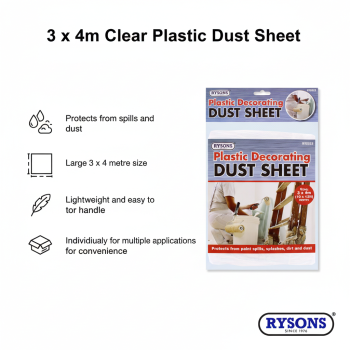 3 x 4m Clear Plastic Dust Sheet