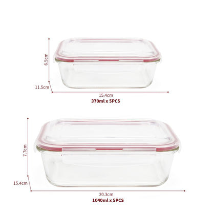 Vinsani Glass Food Storage 10-Pack Containers Rectangle Food Meal Prep Lunch Boxes with Lids Airtight Heat Resistant Leakproof Lid BPA-Free Dishwasher Microwave Oven Freezer Safe