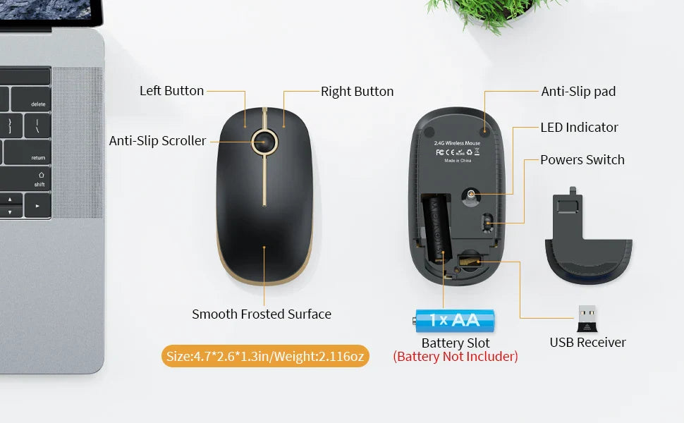 Seenda Silent Wireless Mouse with 1600 DPI Precision