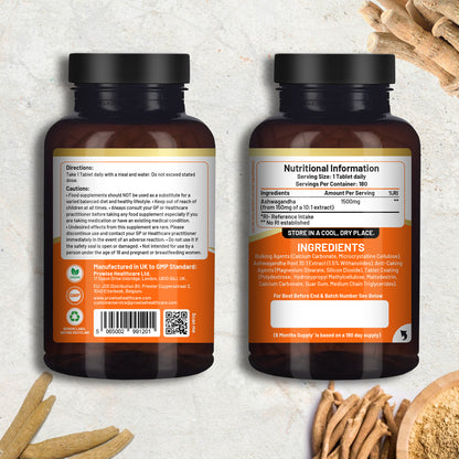 Ashwagandha 1500mg 180 Vegan Tablets | 6 Months’ Supply