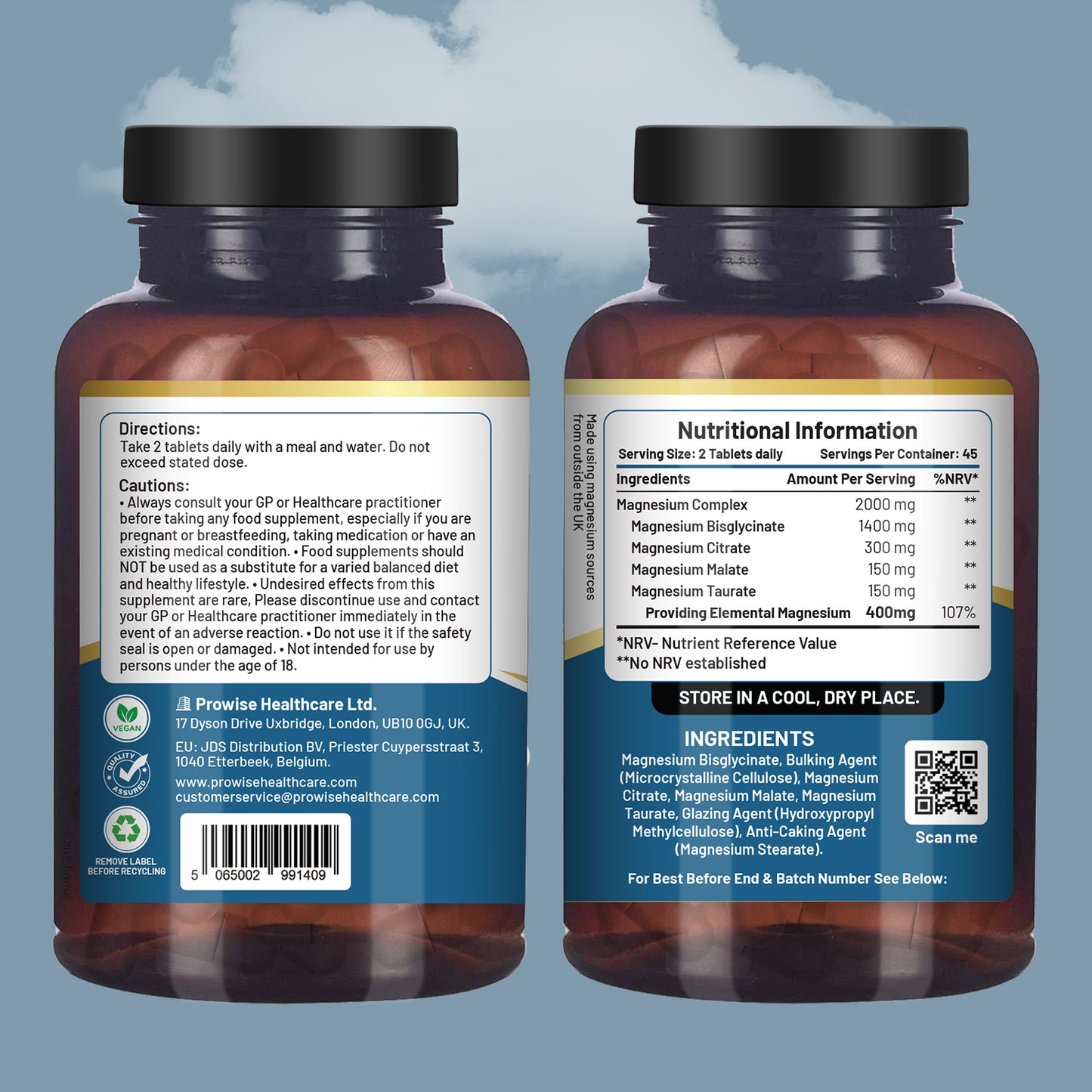 Magnesium Glycinate Complex 4 in 1 - 2000mg per serving | Precise 400mg Elemental Magnesium dose