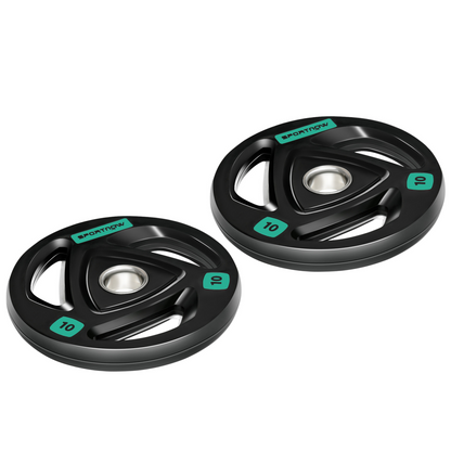 Olympic Weight Plates, Tri-Grip Barbell Weights Set with 2'' Holes, 2 x 10kg