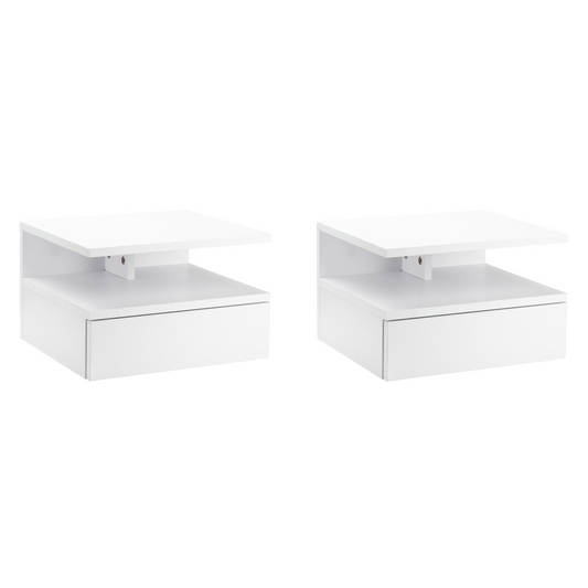 HOMCOM Floating Nightstand Set of 2, Wall Mounted Bedside Cabinet with Drawer