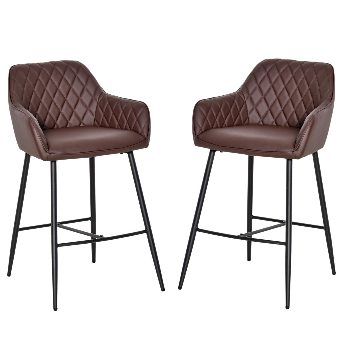 Set Of 2 Retro PU Leather Bar Chairs Set Stylish w/ Footrest Metal Frame